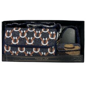 Rachel Zoe Western Beaded Shoulder Bag & Mini Beaded Bag Gift Set NWT Horseshoe